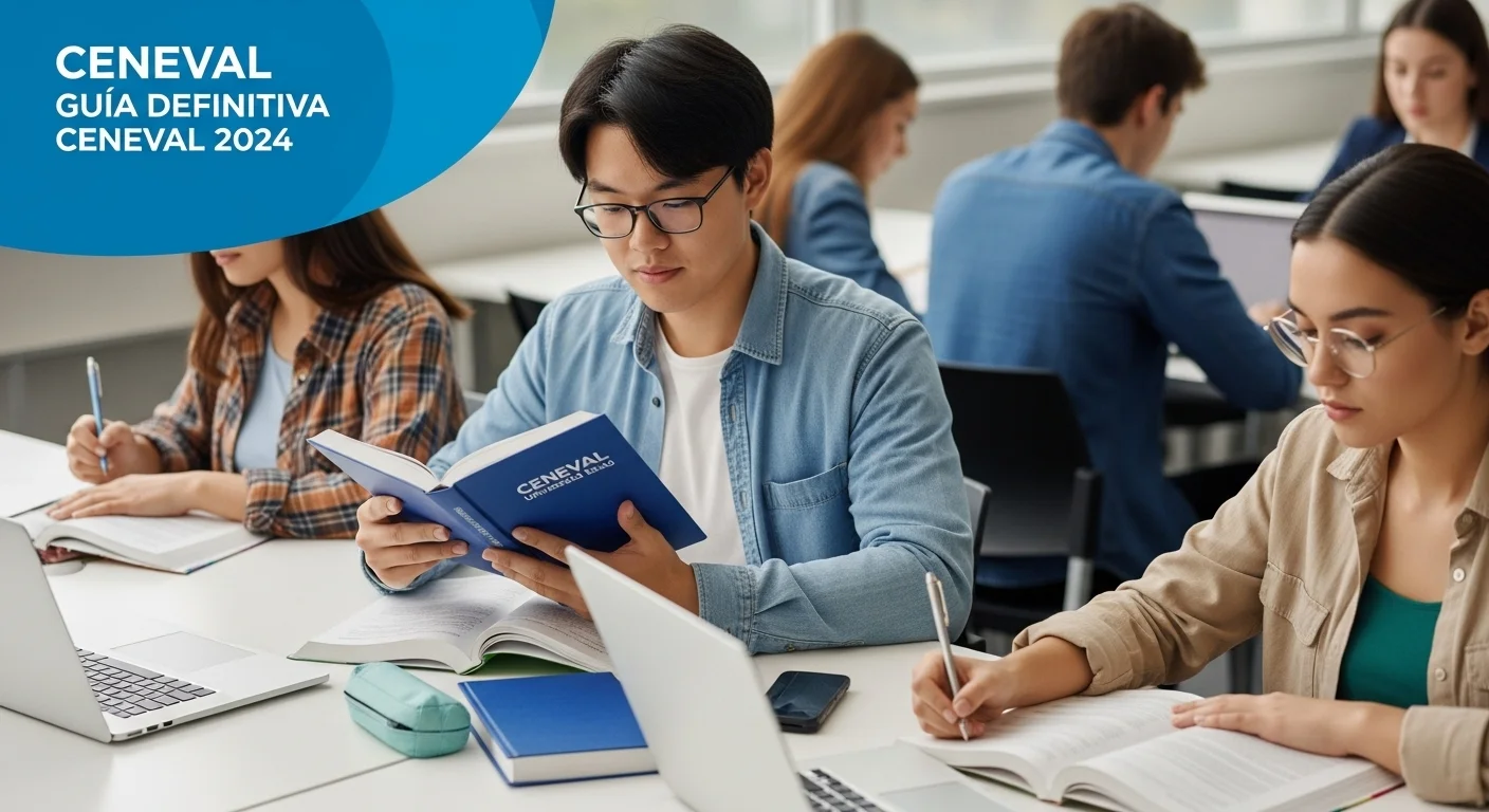 Imagen que muestra estudiantes preparándose para el examen CENEVAL de Ceneval Universidad Exam
