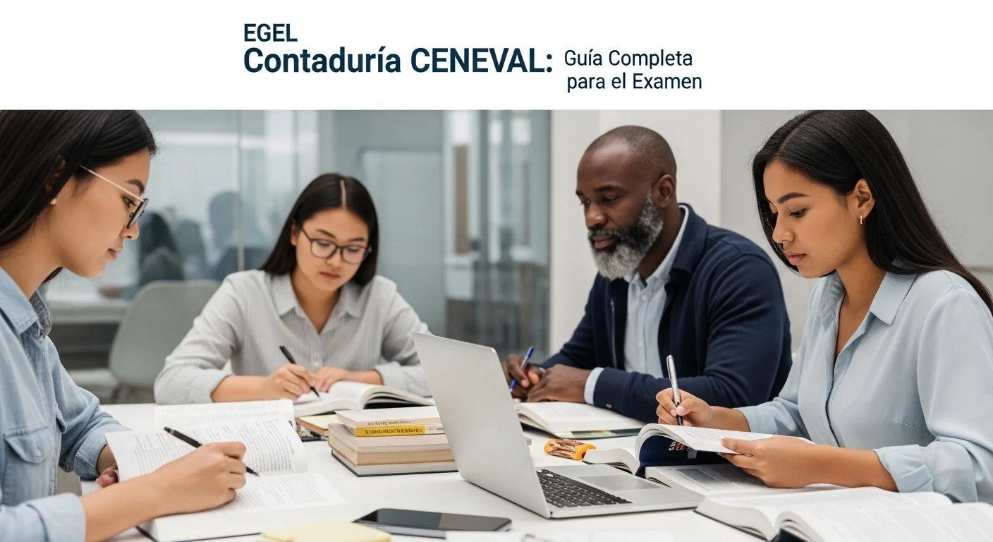 Imagen que muestra estudiantes preparándose para el examen CENEVAL de Egel Contaduria