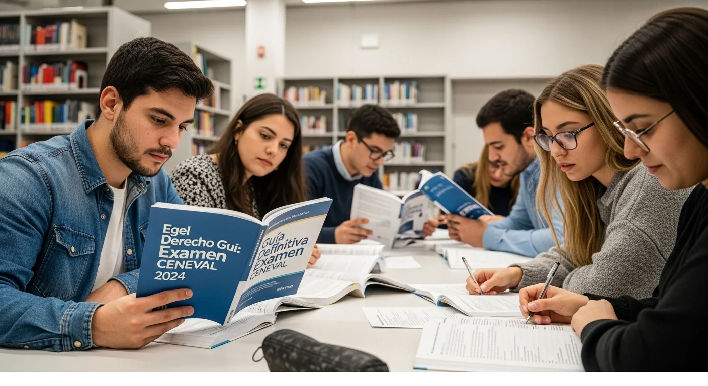 Imagen que muestra estudiantes preparándose para el examen CENEVAL de Egel Derecho Gui