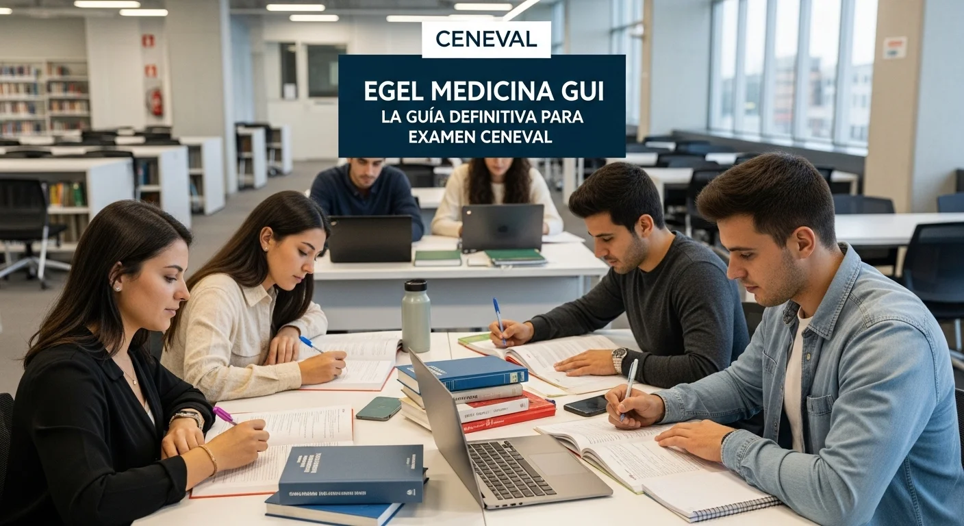 Imagen que muestra estudiantes preparándose para el examen CENEVAL de Egel Medicina Gui