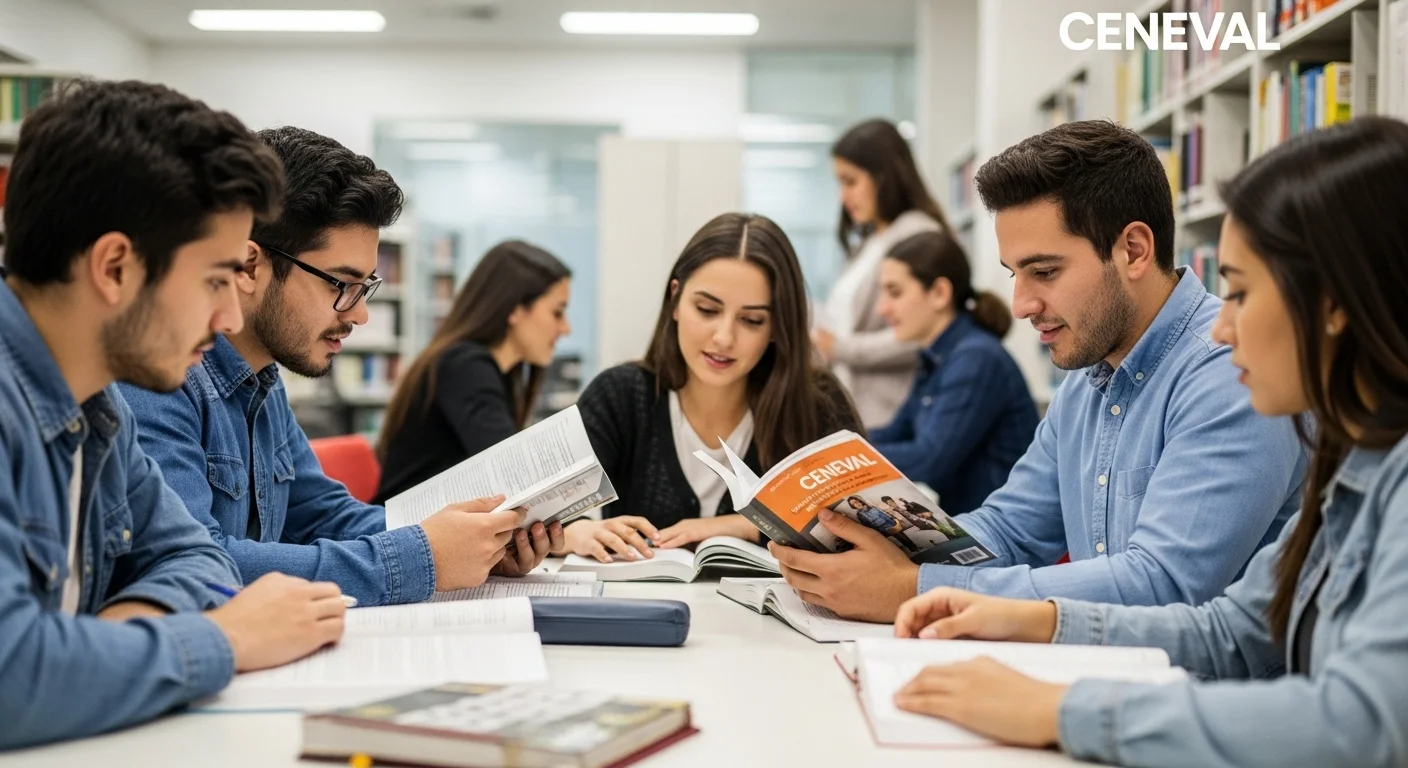 Imagen que muestra estudiantes preparándose para el examen CENEVAL de Estudio Ceneval Exam