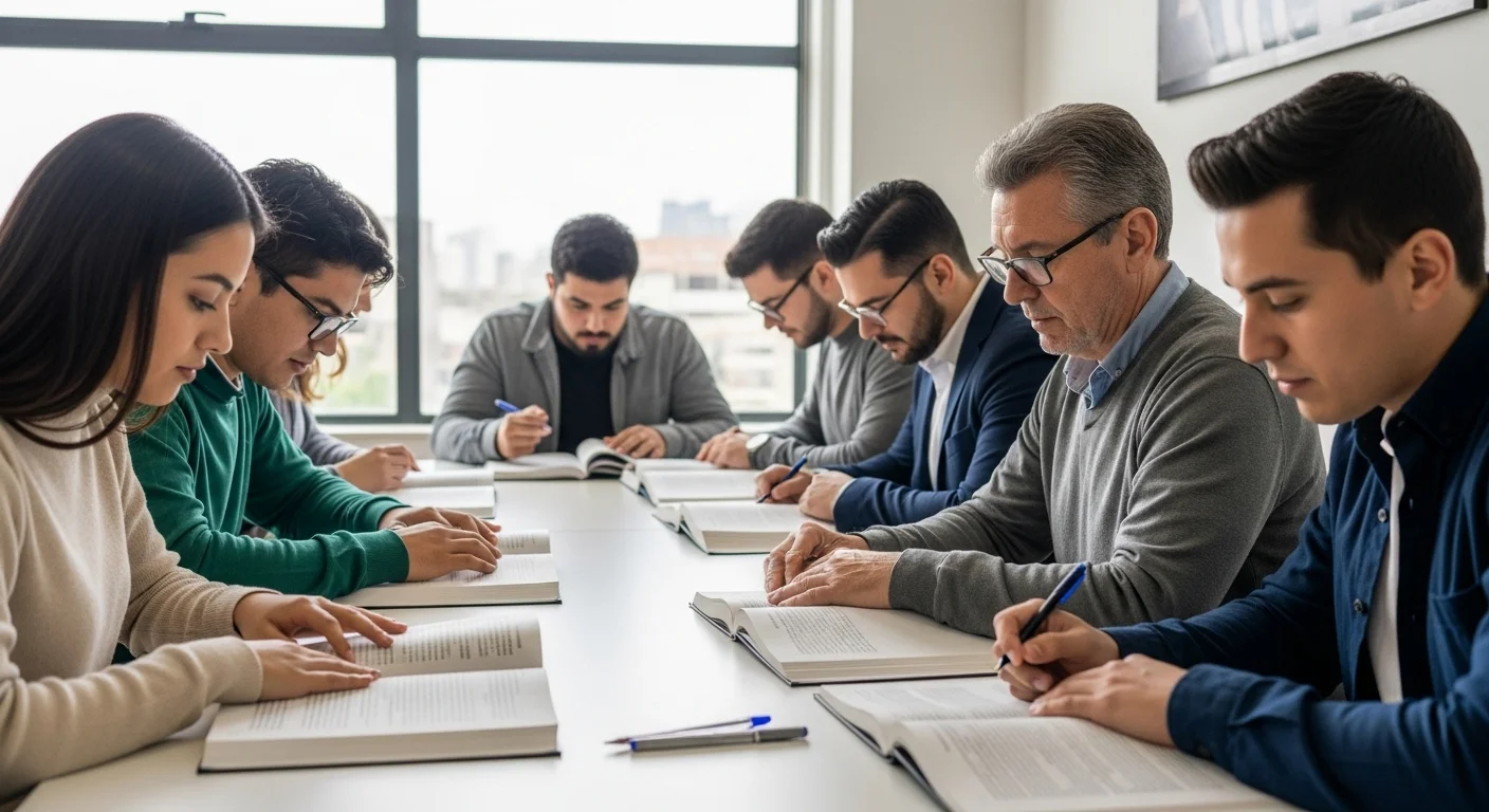 Estudiantes adultos preparándose para el examen CENEVAL por experiencia laboral