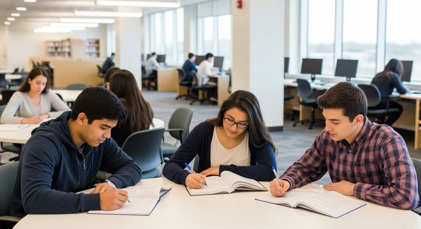 Imagen que muestra estudiantes preparándose para el examen CENEVAL de Examen único