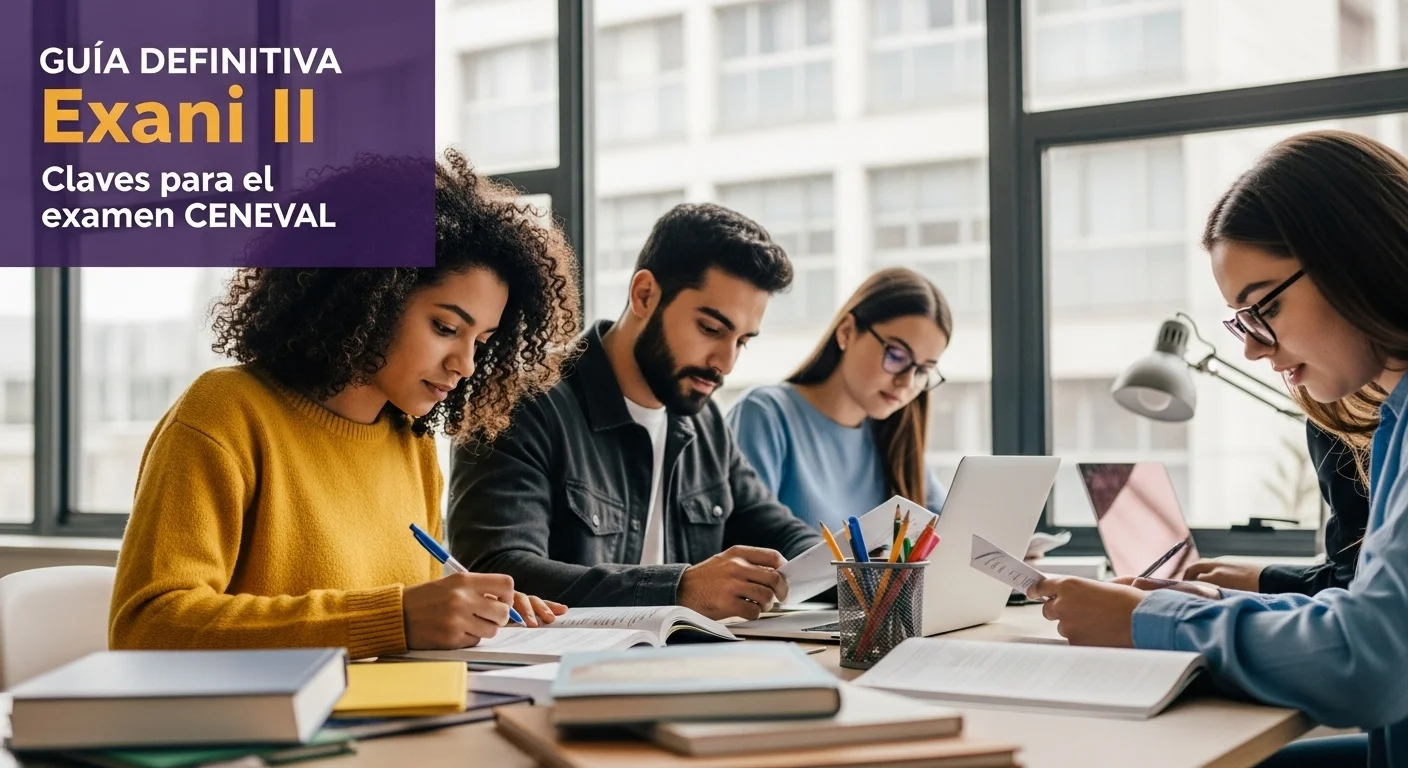 Imagen que muestra estudiantes preparándose para el examen CENEVAL de Exani Ll