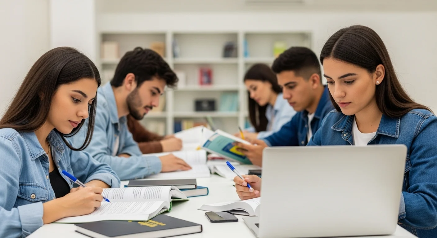 Imagen que muestra estudiantes preparándose para el examen CENEVAL de Guia Exani 1 2024