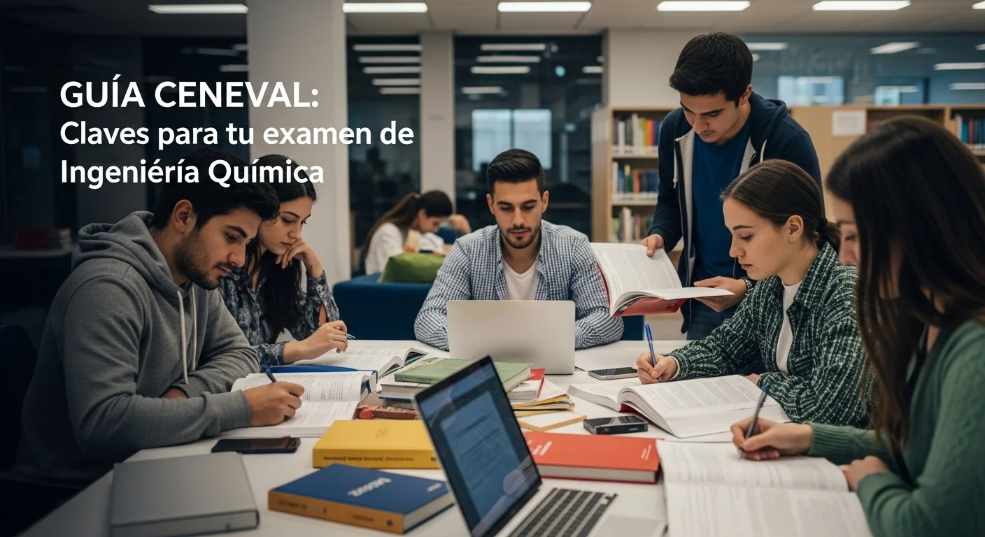 Imagen que muestra estudiantes preparándose para el examen CENEVAL de Ingenieria Quimica