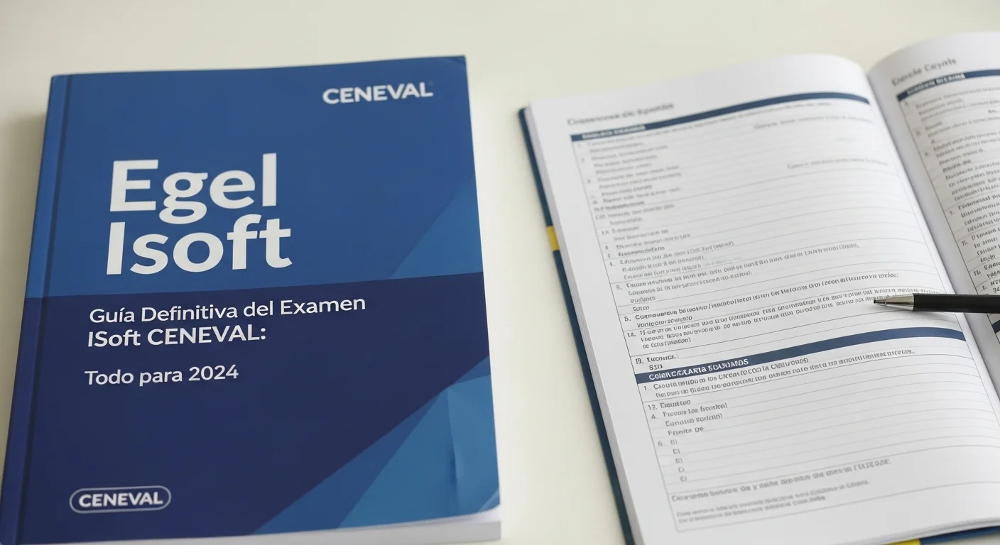 Primer plano de una guia egel isoft resuelta junto a un examen de prueba, simbolizando el estudio para CENEVAL.