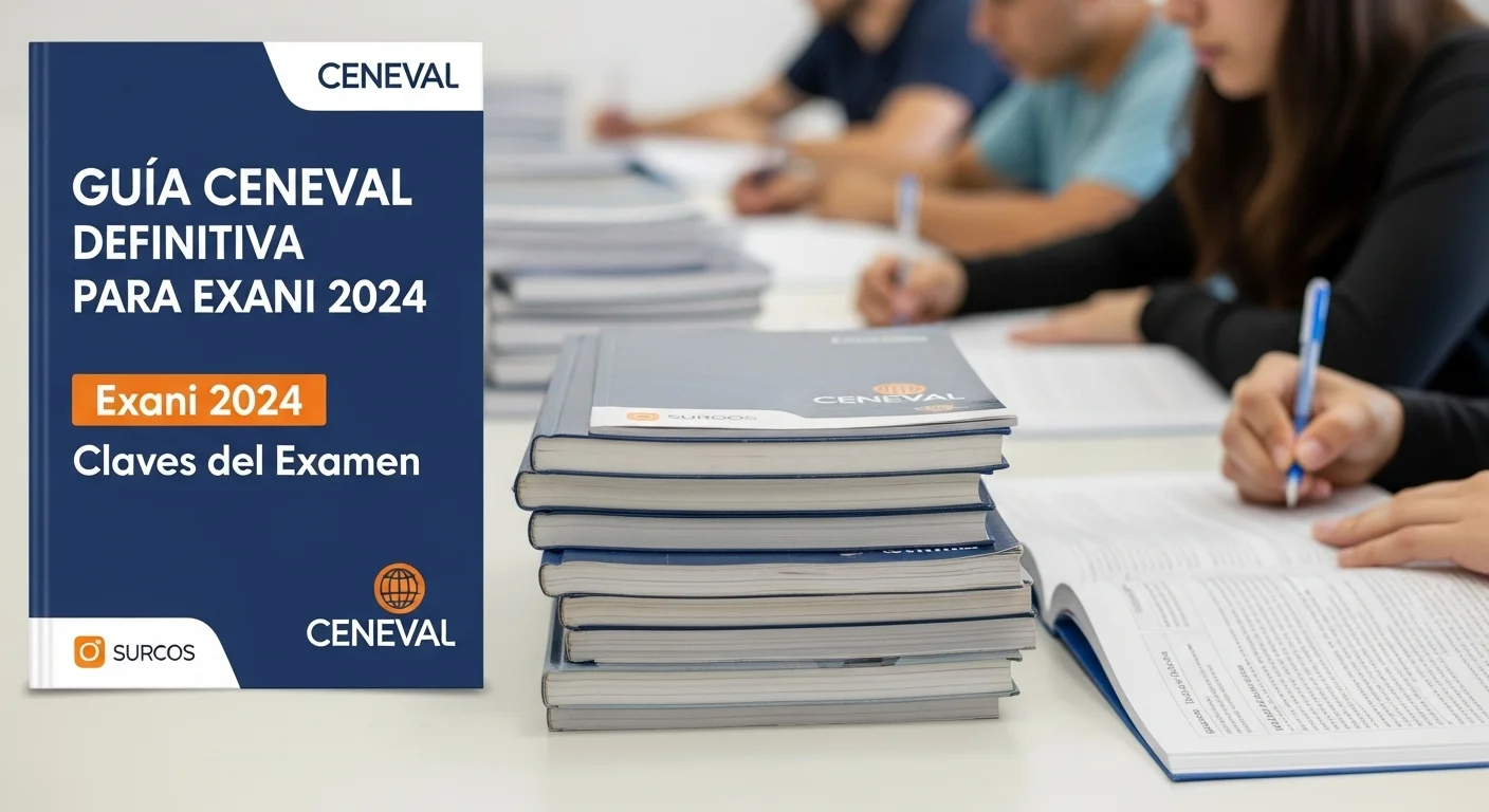 Guías resueltas y materiales de estudio apilados, listos para la preparación del Para Exani 2024 CENEVAL