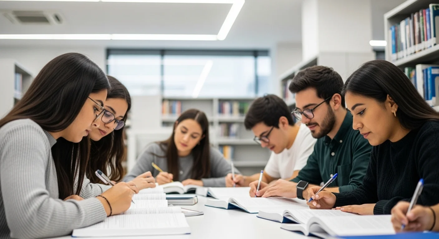 Imagen que muestra estudiantes preparándose para el examen CENEVAL de Temario Ceneval
