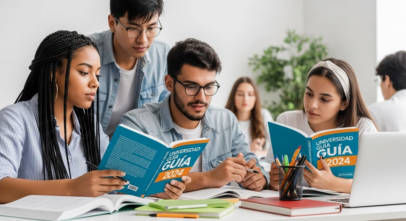 Estudiantes enfocados preparándose para su examen de admisión CENEVAL con la Universidad Guia 2024.