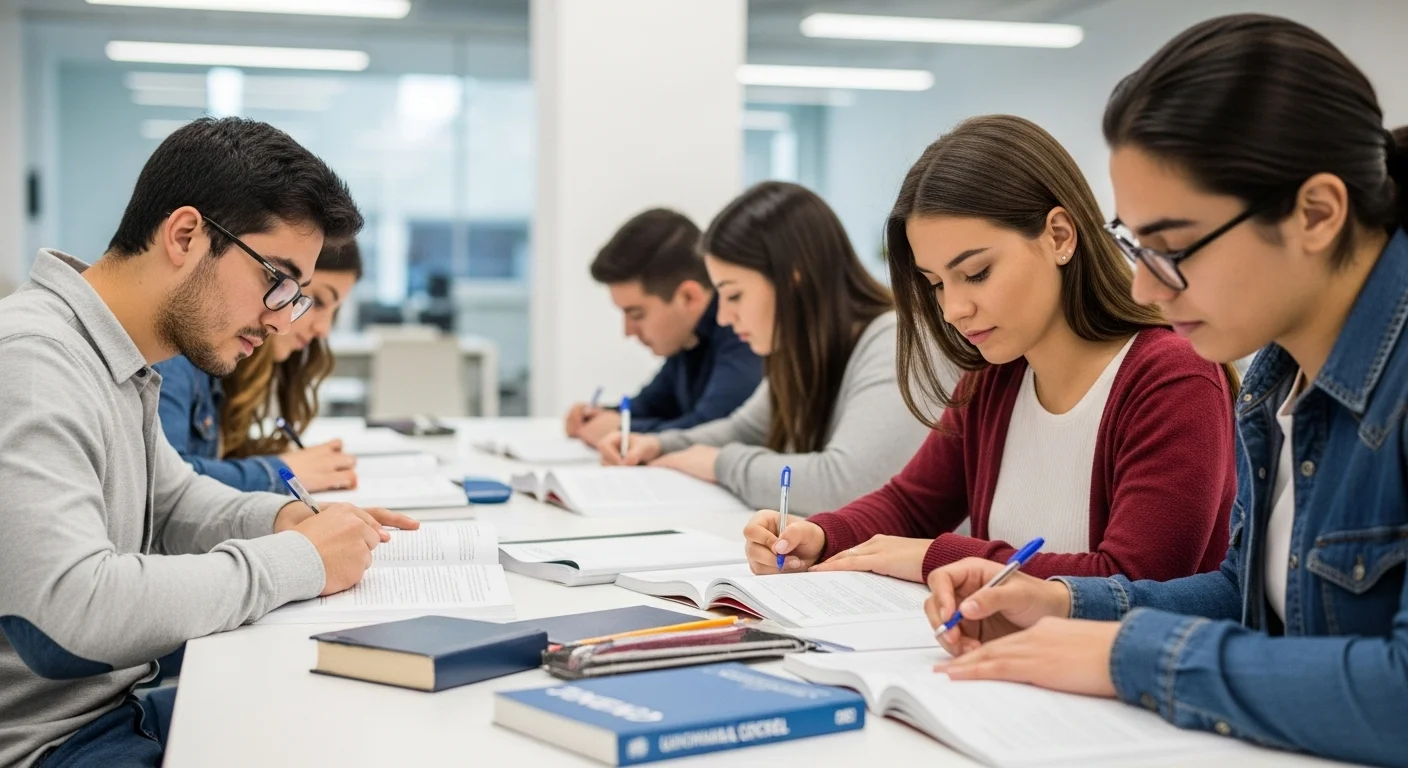 Imagen que muestra estudiantes preparándose para el examen CENEVAL de Uvm